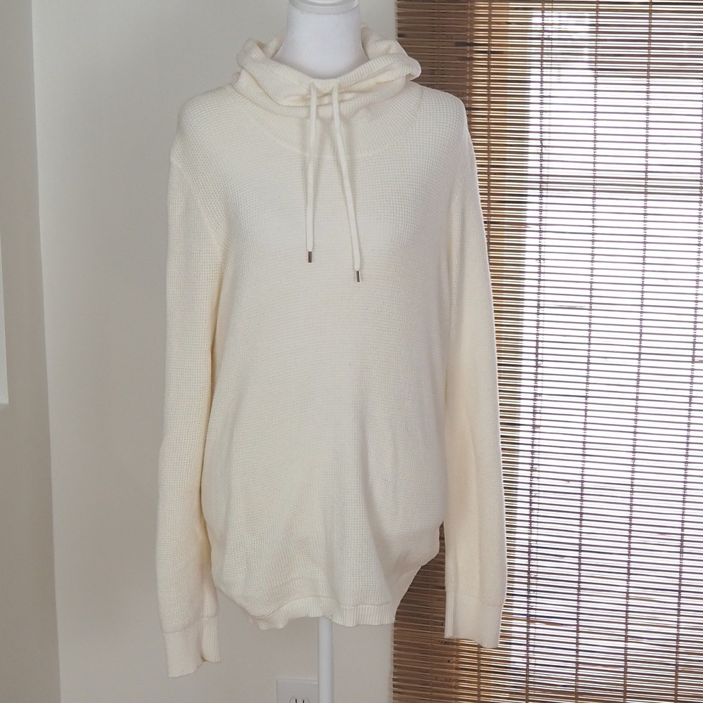 Lauren Ralph Lauren Waffle Knit Funnel Neck Sweater‎ Women's Sz Large Cream Logo